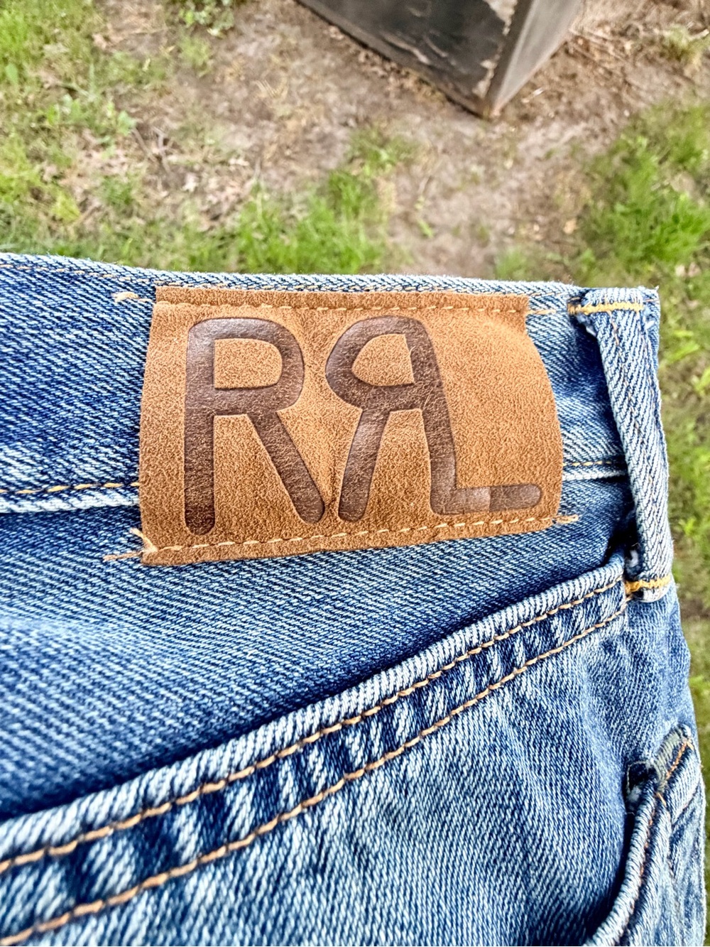 RRL Denim Jeans with Leather Logo Patch - Blue size 26 (small)